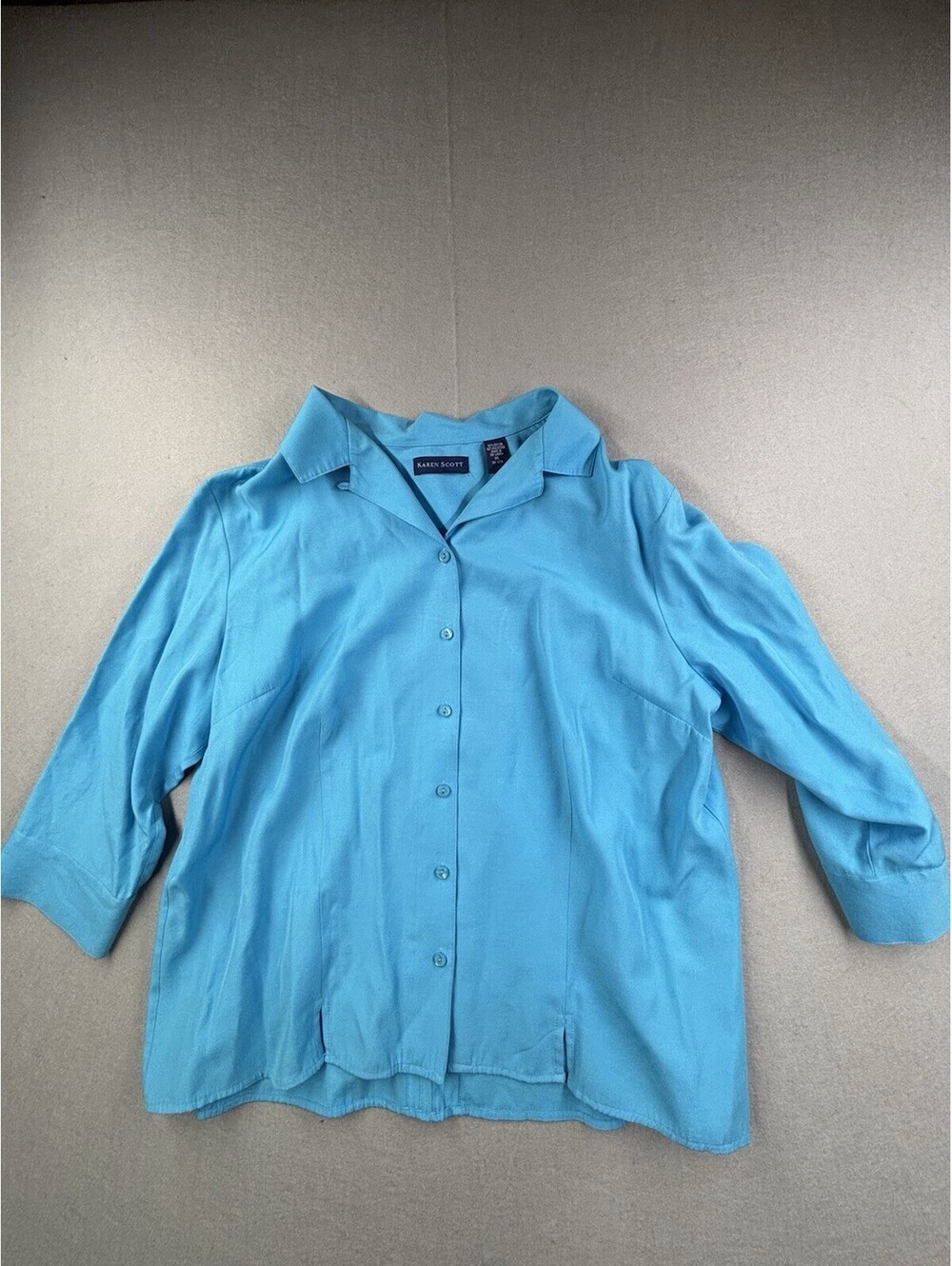 Karen Scott Sport Turquoise Top‎ XL 3/4 Sleeve Knit Blouse Straight Hem